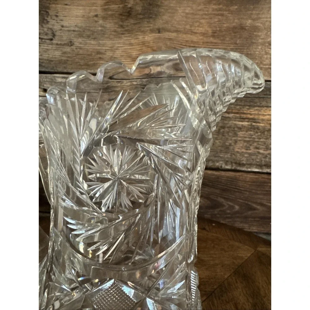 Antique American Brilliant Crystal Water Pitcher Pinwheel and Star of David Cuts